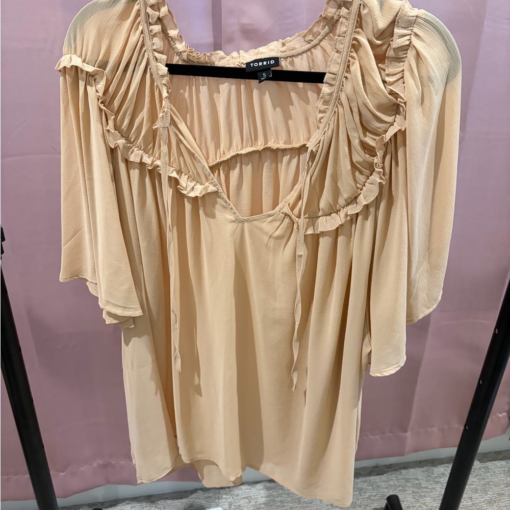 Torrid Women's Beige Ruffle Blouse